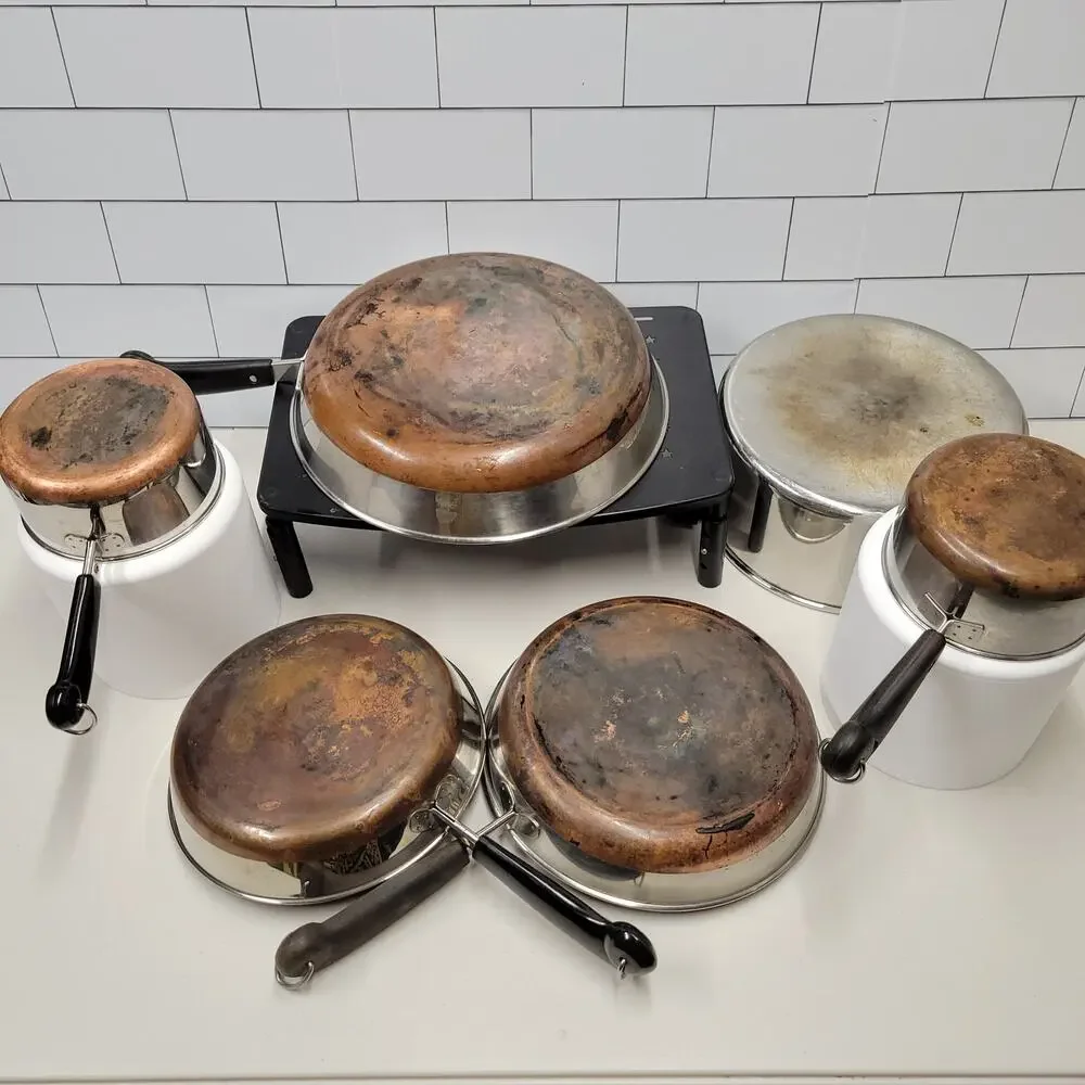 Vintage Revere Ware Copper Clad Stainless Steel Cookware Pots Pans 8 Piece Lot